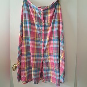 Vintage Retro Lands' End Plaid Long Cotton Skirt
